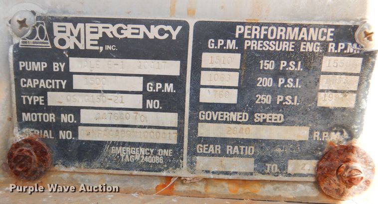 image for item ID9183 1992 E-one  pumper fire truck