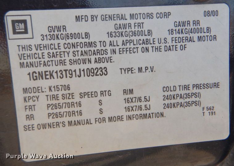 image for item ID9185 2001 Chevrolet Tahoe  SUV