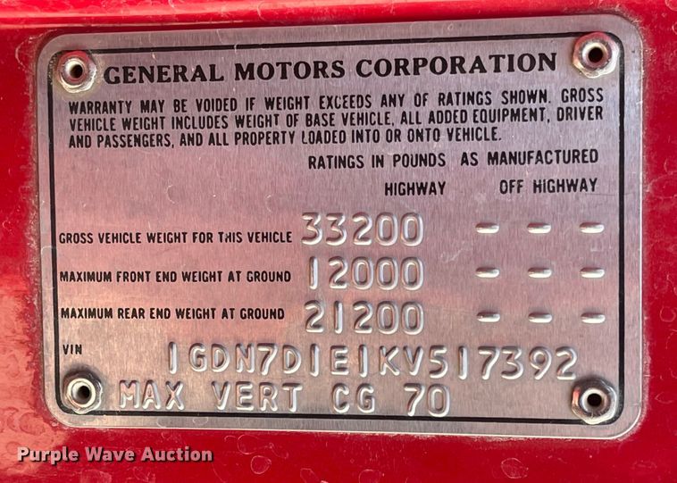 image for item IJ9508 1989 GMC C7000  pumper fire truck