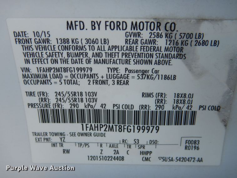 image for item IU9778 2015 Ford Taurus Police Interceptor