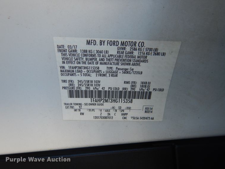 image for item IU9779 2017 Ford Taurus Police Interceptor