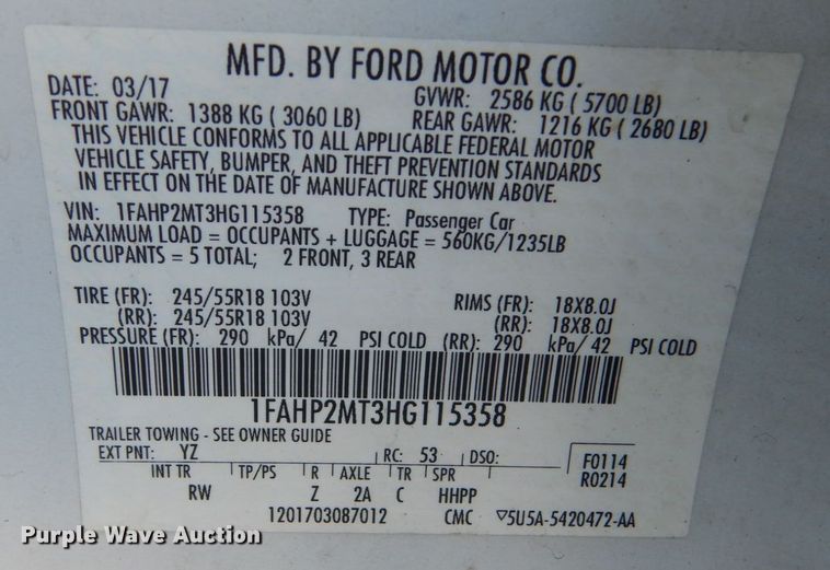 image for item IU9779 2017 Ford Taurus Police Interceptor