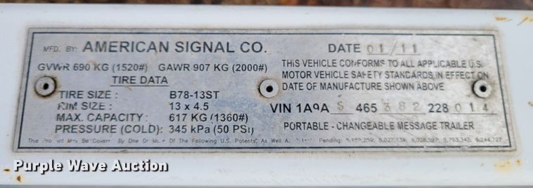 image for item IV9721 2011 American Signal  message board trailer