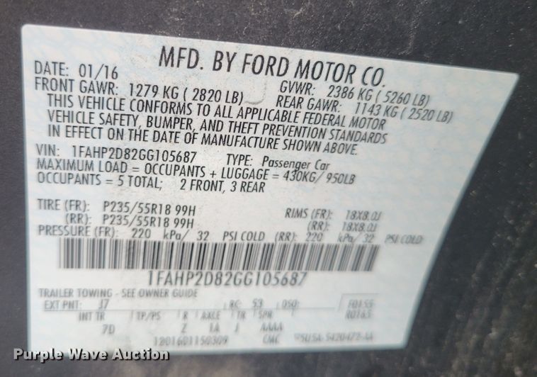 image for item IV9723 2016 Ford Taurus