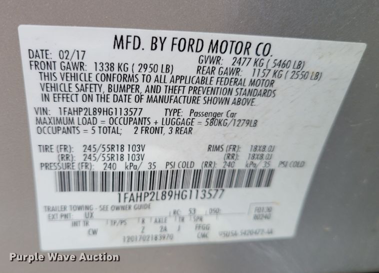 image for item IV9727 2017 Ford Taurus Police Interceptor