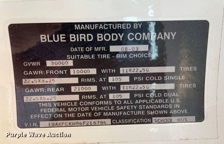 image for item IX9616 2004 Blue Bird Vision  school bus