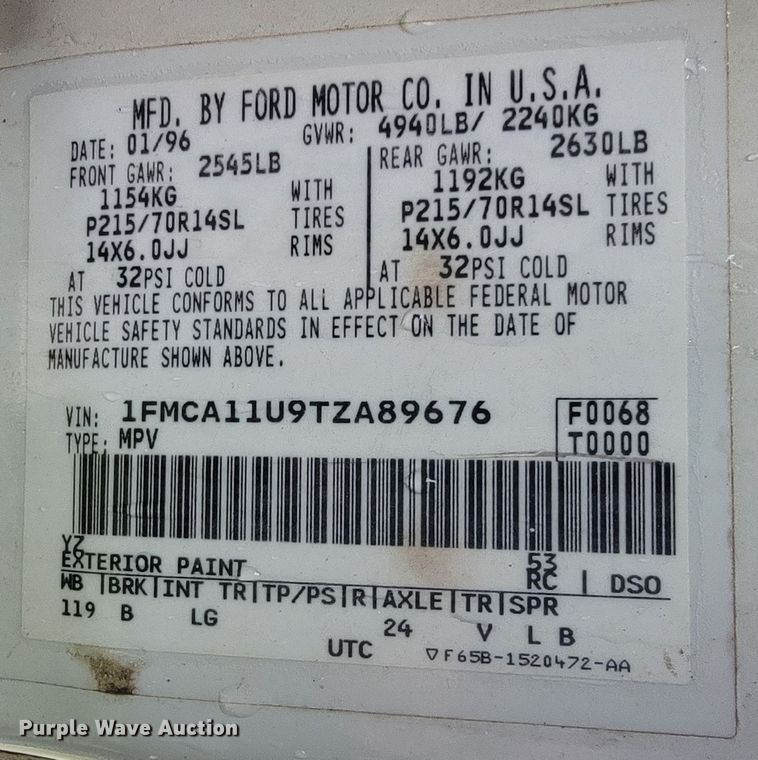 image for item JE9136 1996 Ford Aerostar  van