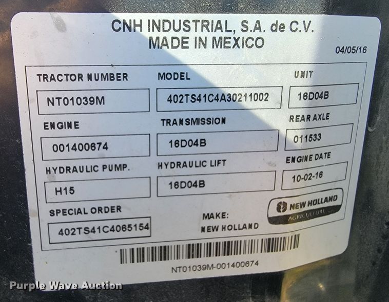 image for item JE9160 New Holland TS6  MFWD tractor