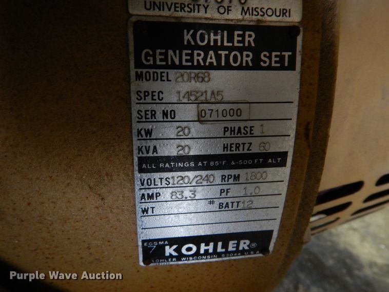image for item DE7493 Kohler 20R68  generator