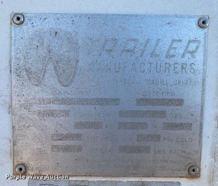 image for item DL1287 2001 W-W 10400-R  enclosed cargo trailer