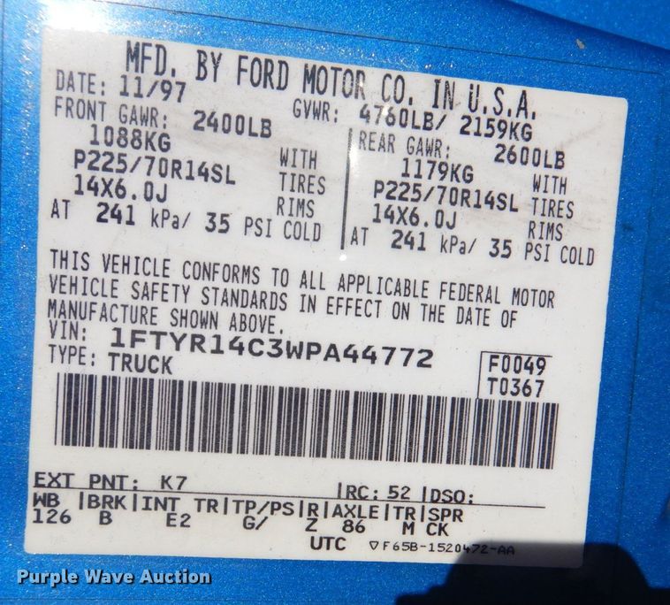 image for item IG9502 1998 Ford Ranger  SuperCab pickup truck