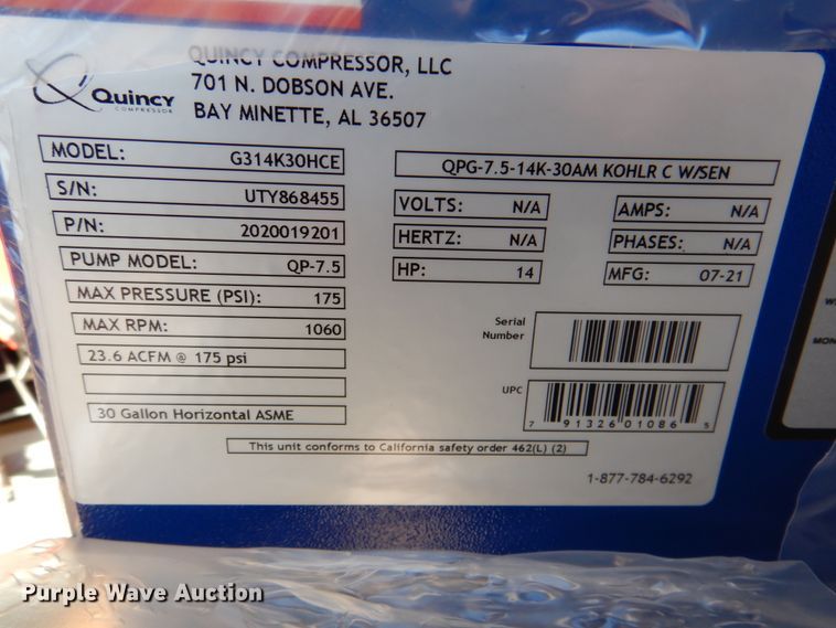 image for item IH9102 Quincy QPG-7.5  air compressor