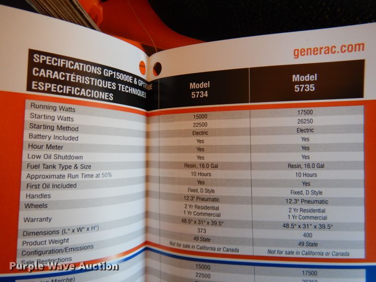 image for item IH9103 Generac GP17500E  generator