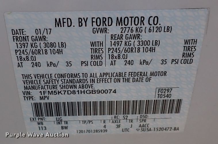 image for item IS9291 2017 Ford Explorer XLT  SUV