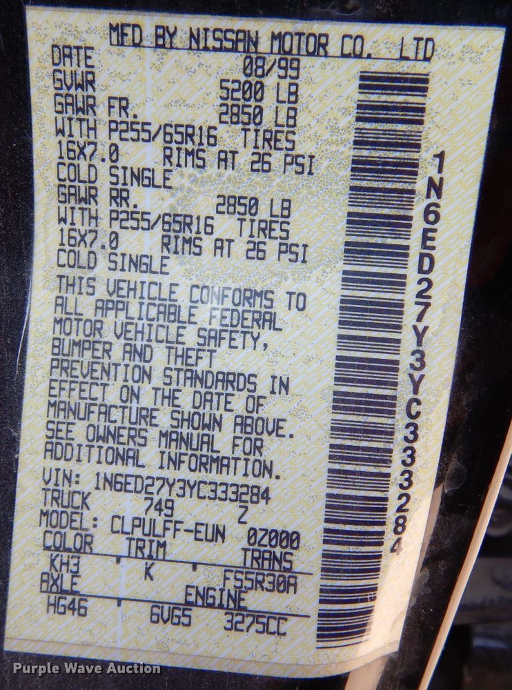 image for item IV9901 2000 Nissan Frontier  Crew Cab pickup truck