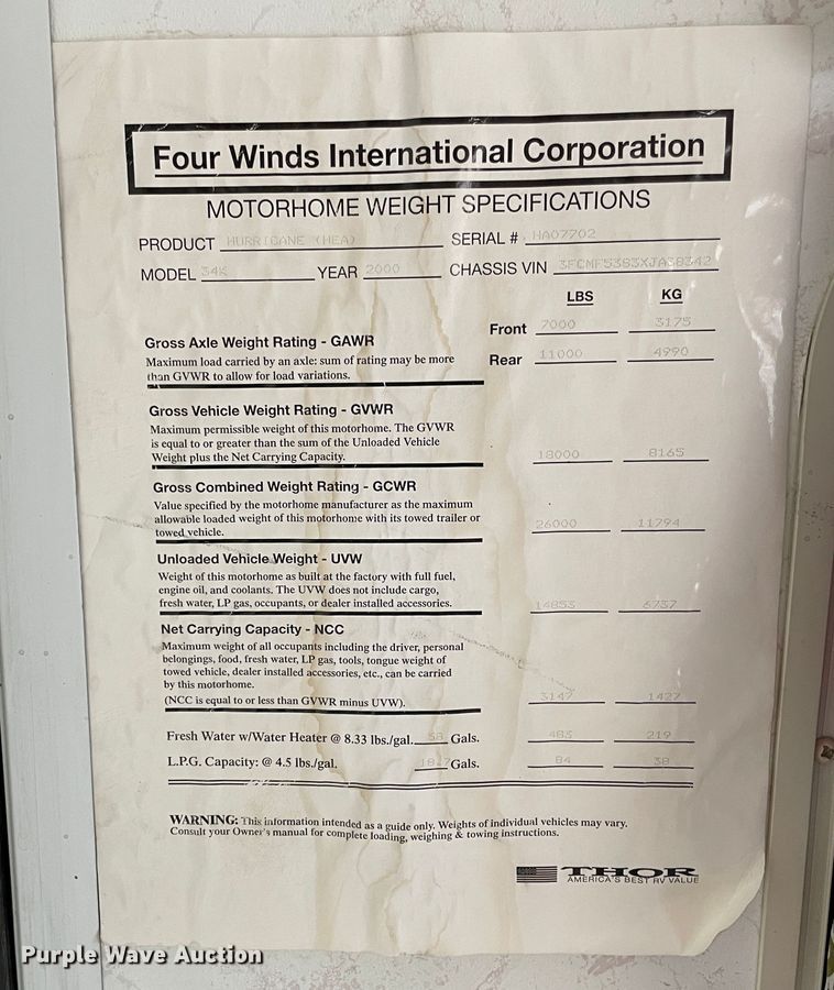 image for item IX9719 1999 Ford Hurricane  RV