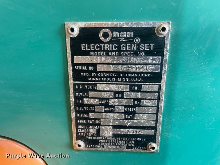 image for item IX9729 Onan 4.0RV  generator