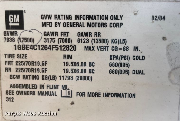 image for item JQ9420 2004 Chevrolet C4500  dump flatbed truck