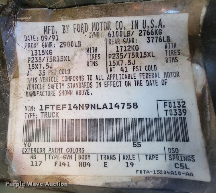 image for item KQ9131 1992 Ford F150  pickup truck