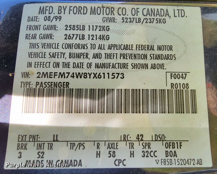 image for item KQ9132 2000 Mercury Grand Marquis