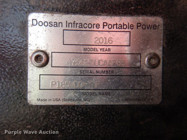 image for item DK8702 2016 Doosan P185WDO-T4F  air compressor
