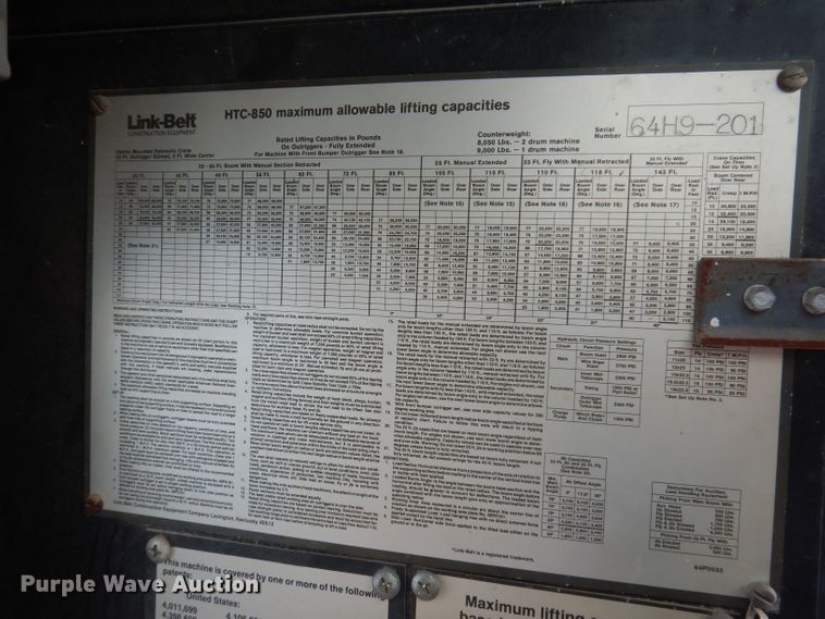image for item DL5890 1989 Link Belt HTC-850  crane