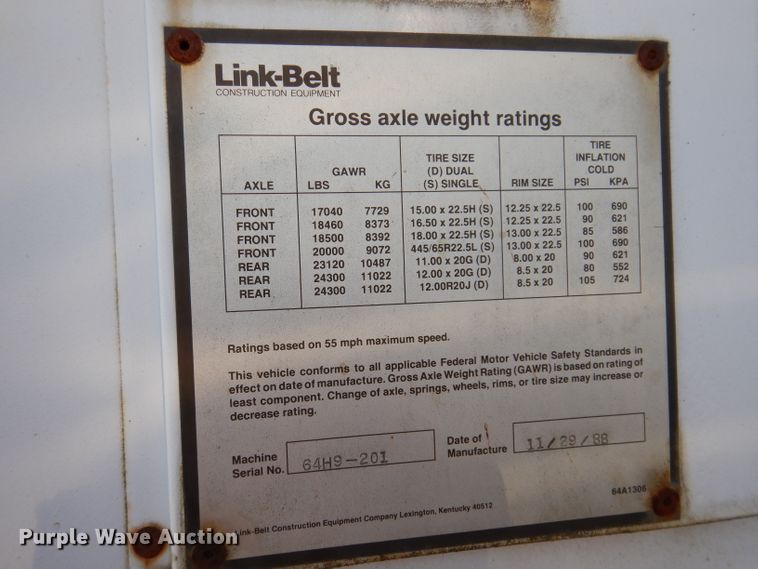 image for item DL5890 1989 Link Belt HTC-850  crane