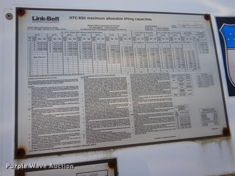 image for item DL5890 1989 Link Belt HTC-850  crane