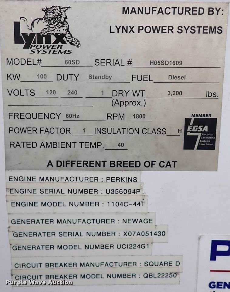 image for item IS9313 Lynx Power Systems 609SD  generator