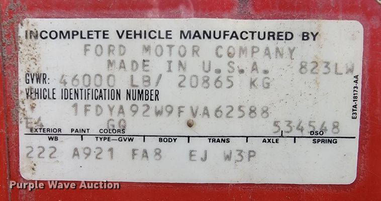 image for item JE9154 1985 Ford 9000  dump truck