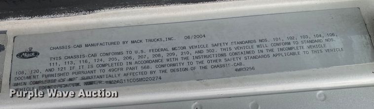 image for item JN9119 2005 Mack CV713 Granite  dump truck