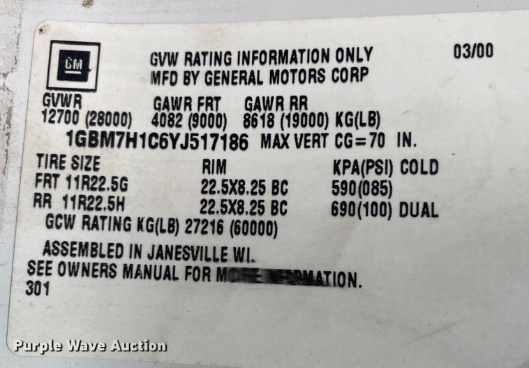 image for item JN9120 2000 Chevrolet C7500  spreader truck