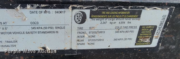 image for item KN9563 2017 Starlite  utility trailer