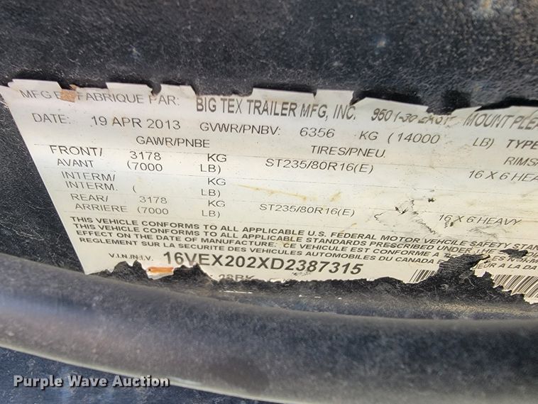 image for item KN9564 2013 Big Tex  utility trailer