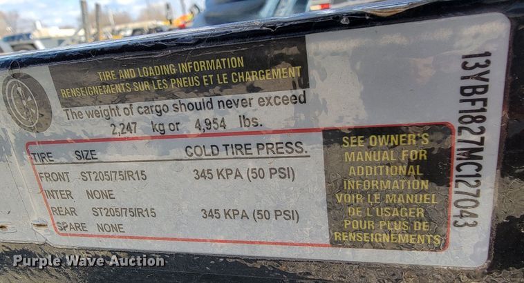 image for item KN9567 2021 Starlite  utility trailer