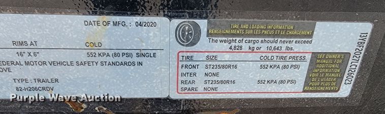 image for item KN9586 2020 Starlite  utility trailer