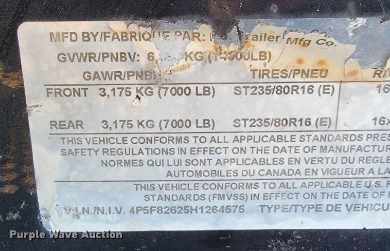 image for item KN9593 2017 PJ  utility trailer