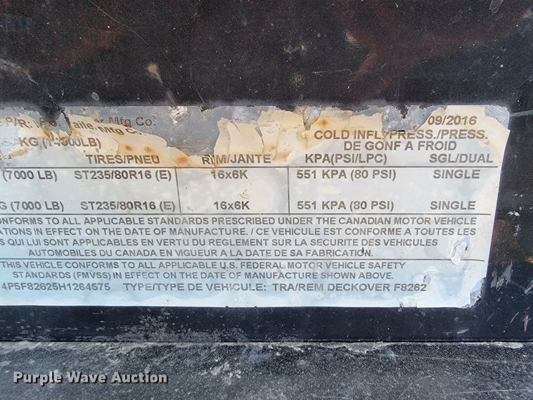 image for item KN9593 2017 PJ  utility trailer