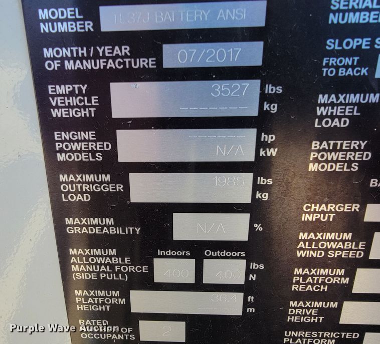 image for item KN9596 2017 Snorkel TL37J  boom lift