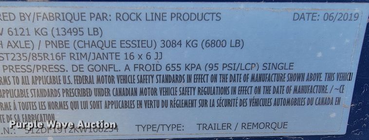 image for item KN9598 2019 Air Tow  utility trailer