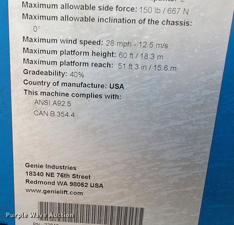 image for item KN9626 2001 Genie S-60  boom lift