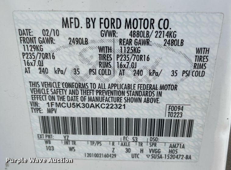 image for item DI6149 2010 Ford Escape  SUV