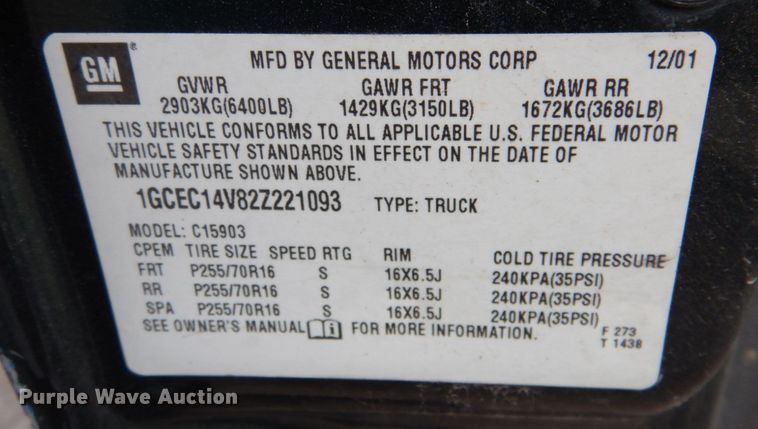 image for item DN2580 2002 Chevrolet Silverado 1500  pickup truck