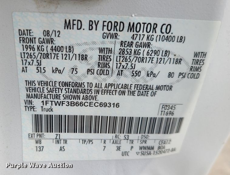 image for item DN2593 2012 Ford F350 Super Duty  pickup truck