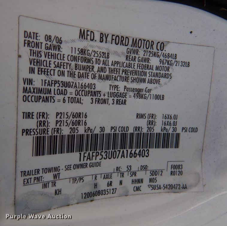 image for item DN2599 2007 Ford Taurus SE