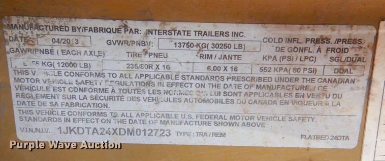 image for item DN2602 2013 Interstate 24DTA  equipment trailer