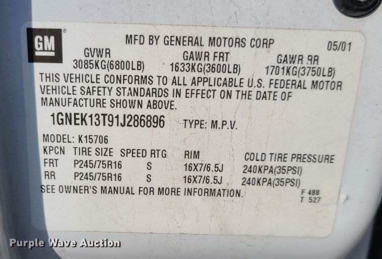 image for item DN2612 2001 Chevrolet Tahoe  SUV