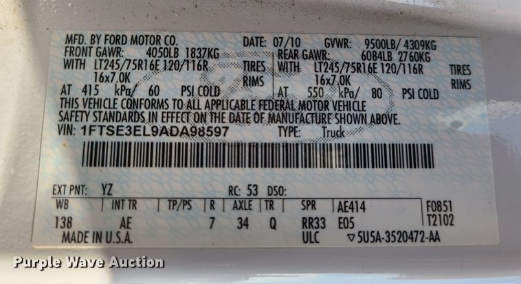 image for item DN2614 2010 Ford E350 Super Duty  van