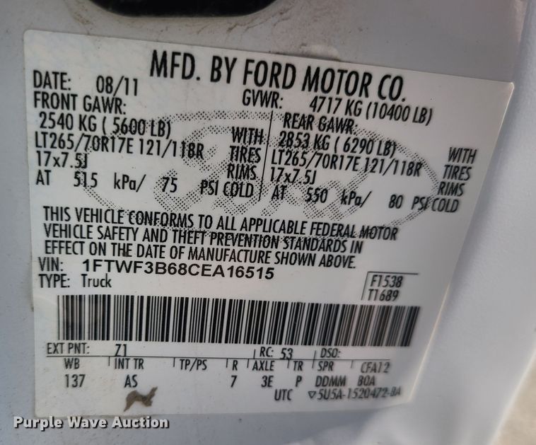 image for item DN2617 2012 Ford F350 Super Duty  pickup truck