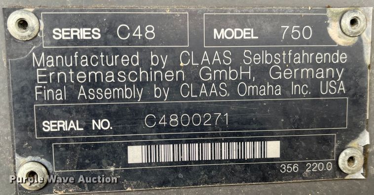 image for item IJ9556 2012 Claas Lexion 750TT  RWA combine